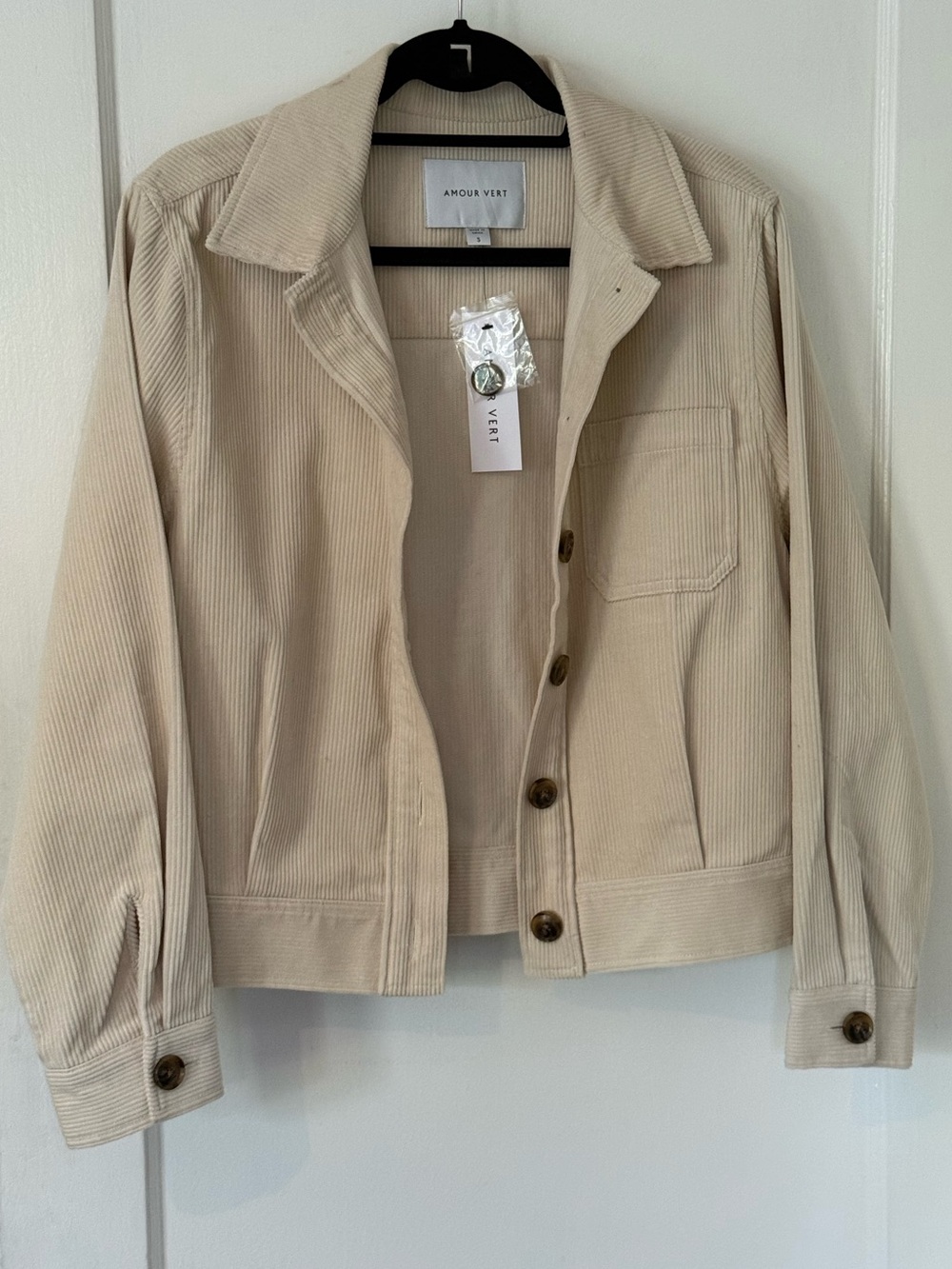 Amour Vert Jacket NWT Corduroy Trucker Button Front Pockets Organic Cotton Sz S